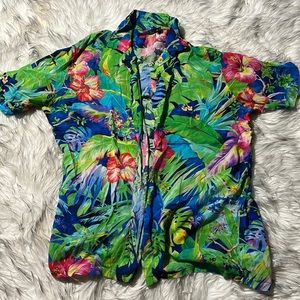 Polo Ralph Lauren Men Size M Green Floral Short Sleeve Button Down Viscose